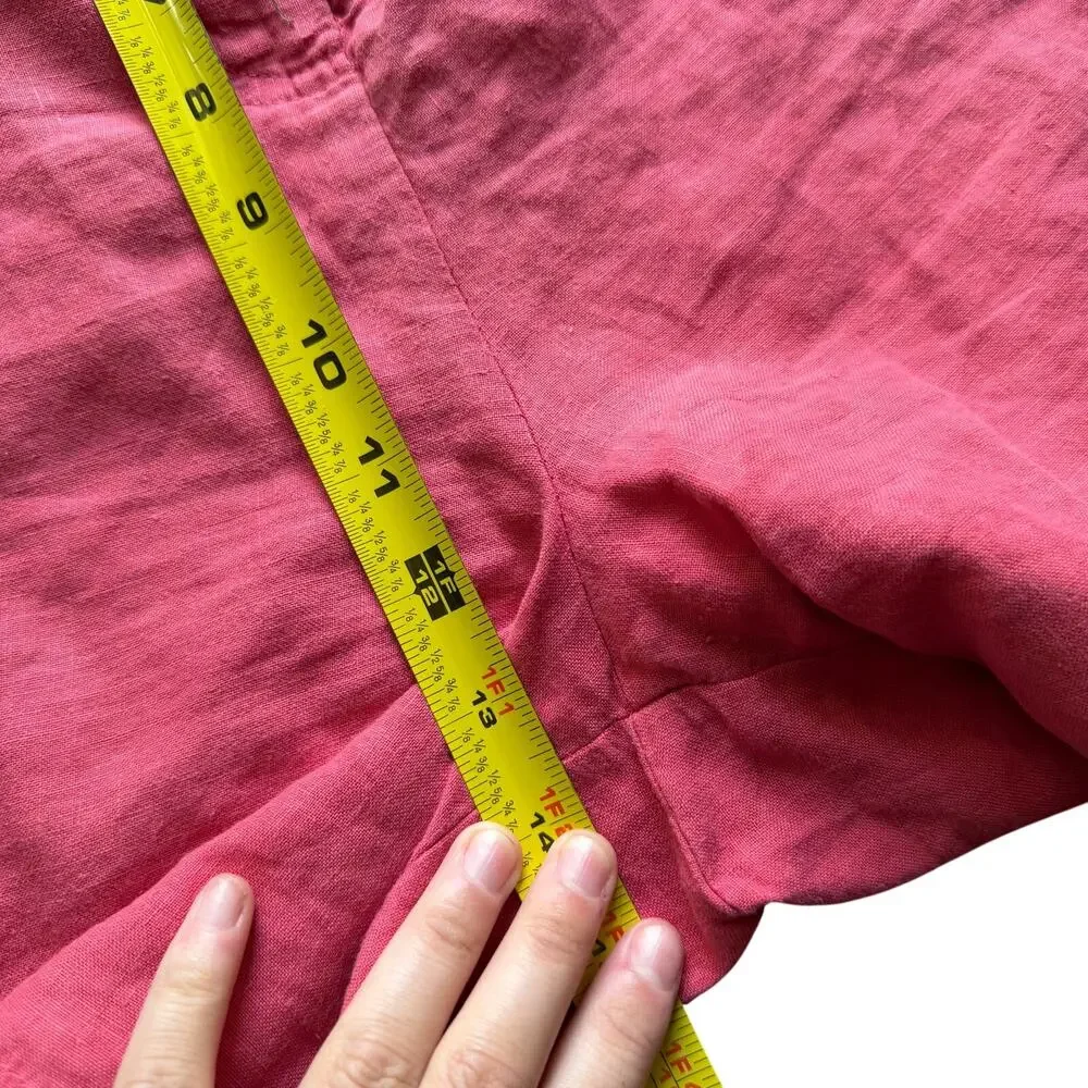 Vintage Johnny Was Coral Pink 100% Linen Embroidered Two Piece Short Set Size L